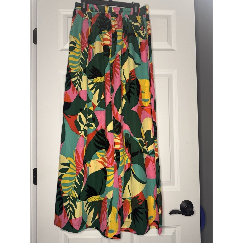 Hailey And Co Tropical Print Wide Leg Pants Green Black Yellow Red Nwt 52